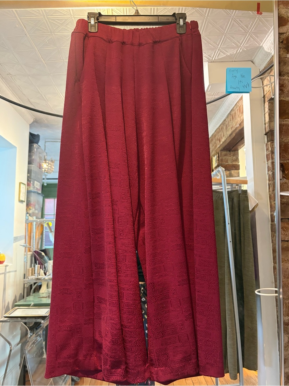 Mirame NYC Burgundy Sailor Pant Dressy Wide Leg Elastic waist sizes S, M, L.